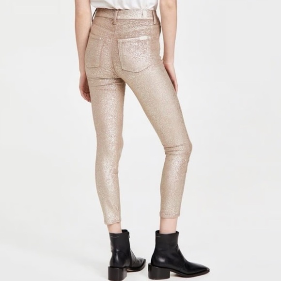NWT 7 For All Mankind Gold Shimmer Textured Pants - Picture 1 of 8